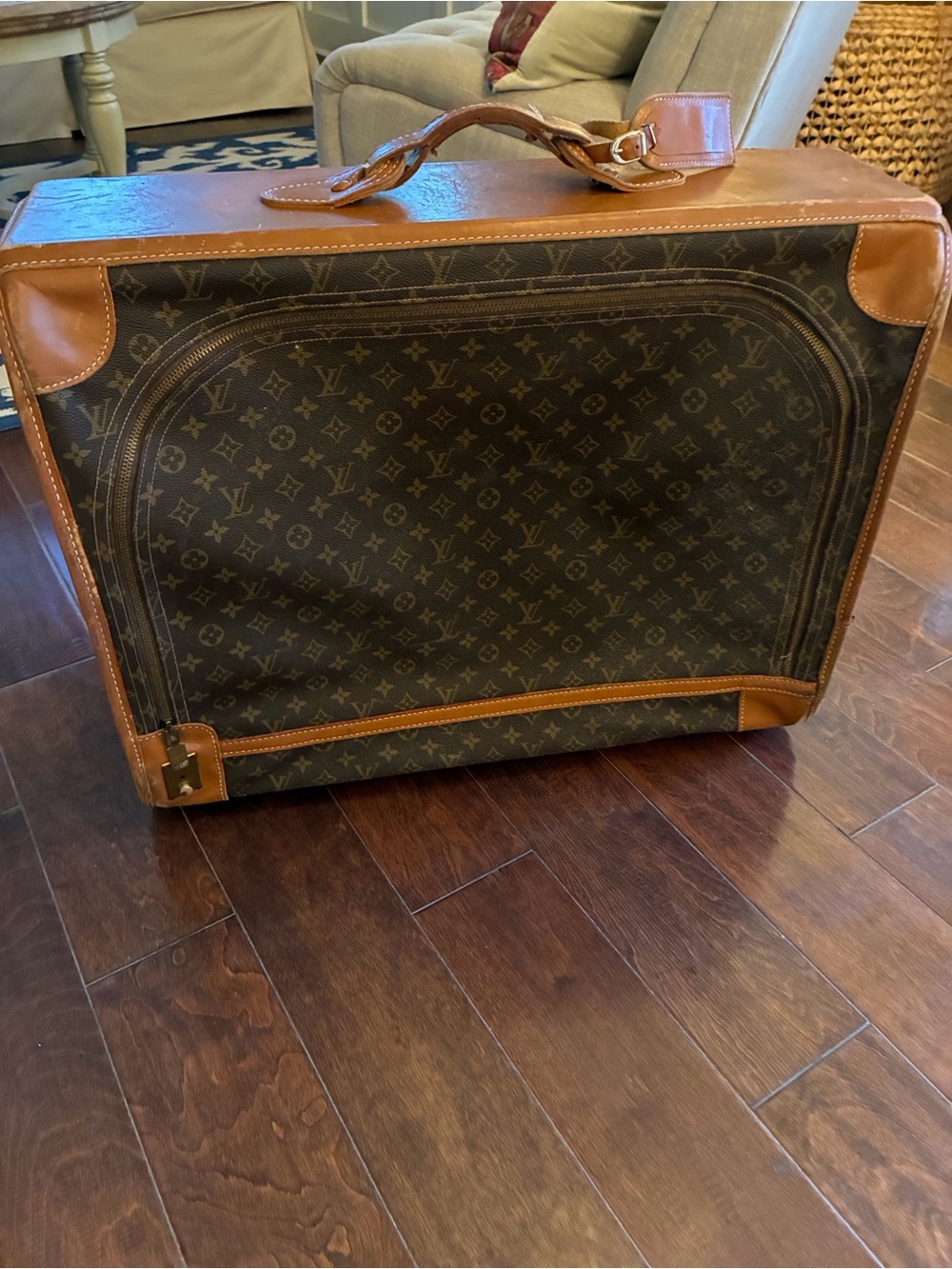Louis Vuitton Monogram Canvas Suitcase in Brown and Tan Leather Trim